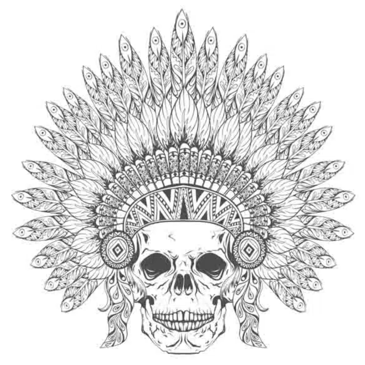 Tangle Frame 40x40 - Skull with feather bonnet